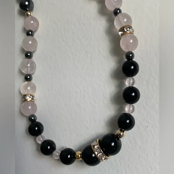 New vintage hematite rose quartz polished pearls beads necklace - Picture 3 of 11